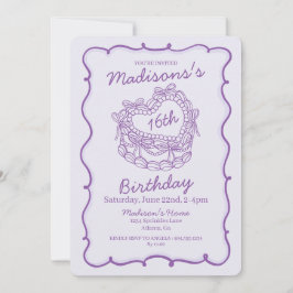 Convite Bolo de Coquetes do Coração Doce 16 Arco Roxo Aniv