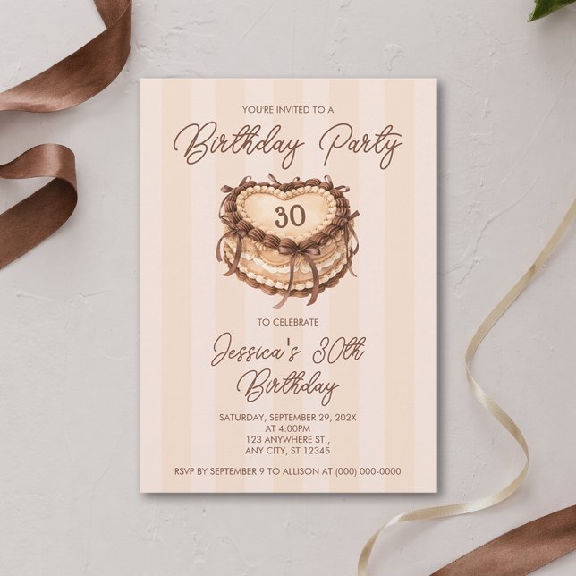Convite Bolo de Coração de Aniversário Coquette (Criador carregado)