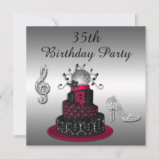 Convite Bolo de Diva de Disco de 35º Aniversário e Saltos  (Frente)