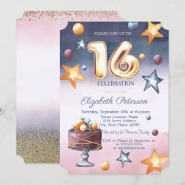Convite Bolo de Estrelas com Degradê de Aquarela Diamantes