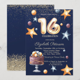 Convite Bolo de Estrelas Confete Diamante Sweet 16