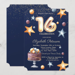 Convite Bolo de Estrelas Confete Festa Sweet 16