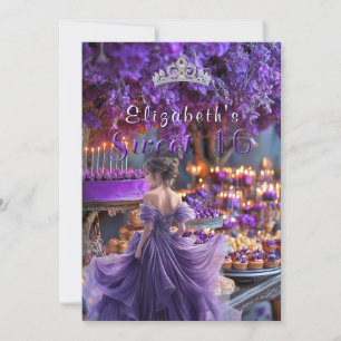 Convite Bolo de Flores de Vestido Roxo Sweet Sixteen