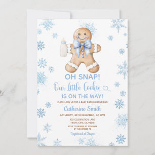 Convite Bolo De Gengibre Azul Natal Bebê Chuvada De Flocos