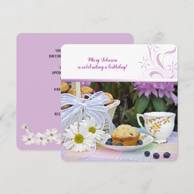 Convite Bolo de mirtilo para aniversário de brunch (Frente/Verso)
