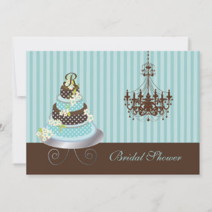 Convite Bolo de monograma da PixDezines/azul turquesa, chá