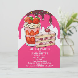 Convite Bolo de Morango Rosa Doce Tema Infantil