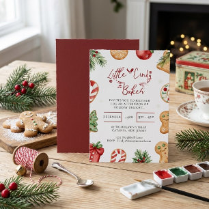Convite Bolo de Natal com Aquarela Little Baker Bi