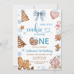Convite Bolo de Natal com Flocos de Neve Azuis Aniversário