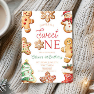 Convite Bolo de Natal de Gingerbread Sweet One Festa de 1º