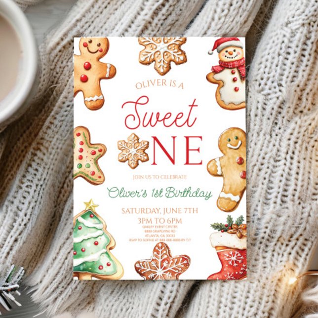 Convite Bolo de Natal de Gingerbread Sweet One Festa de 1º (Criador carregado)