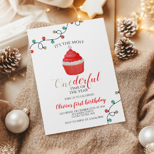 Convite Bolo De Natal Do Papai Noel Onederful Primeiro Ani