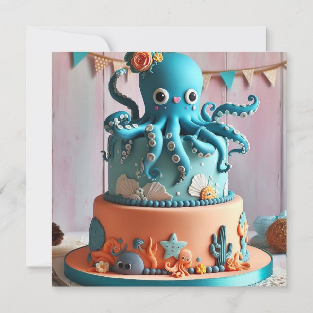 CONVITE BOLO DE OCTOPUS AZUL FESTIVO TEMIDO BOLO DE ANIVER (Frente)