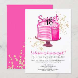 Convite Bolo de ouro rosa-néon moderno que corta a cinza 1