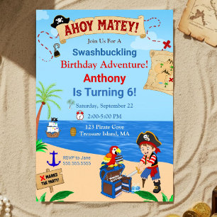 Convite Bolo de Pirata Baú de Tesouro Festa de Aniversário