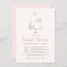 Convite Bolo de Pram Rosa Rosa do Chá Virtual de Longa Dis