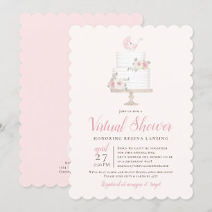 Convite Bolo de Pram Rosa Rosa do Chá Virtual de Longa Dis