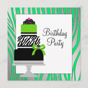 Convite Bolo de Zebra Verde Lima Cupcake Aniversário Festa