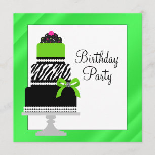 Convite Bolo de Zebra Verde Lima Cupcake Aniversário Festa