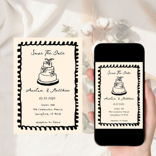 Convite Bolo Desenhado à Mão Doodle Casamento Caprichoso