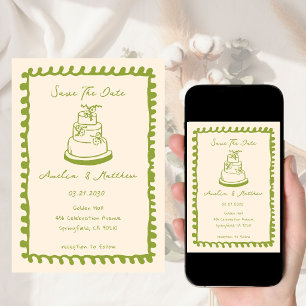 Convite Bolo Desenhado à Mão Doodle Casamento Caprichoso