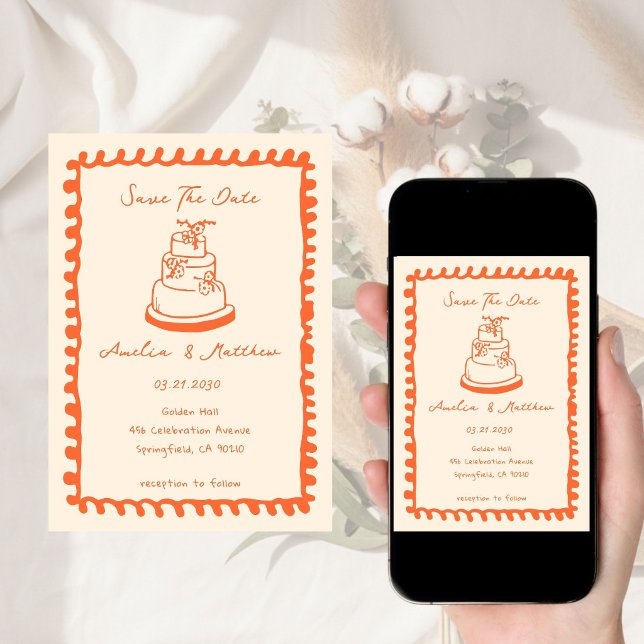 Convite Bolo Desenhado à Mão Doodle Casamento Caprichoso (Criador carregado)