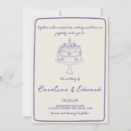 Convite Bolo Desenhado à Mão Moderno Casamento Retro Boho