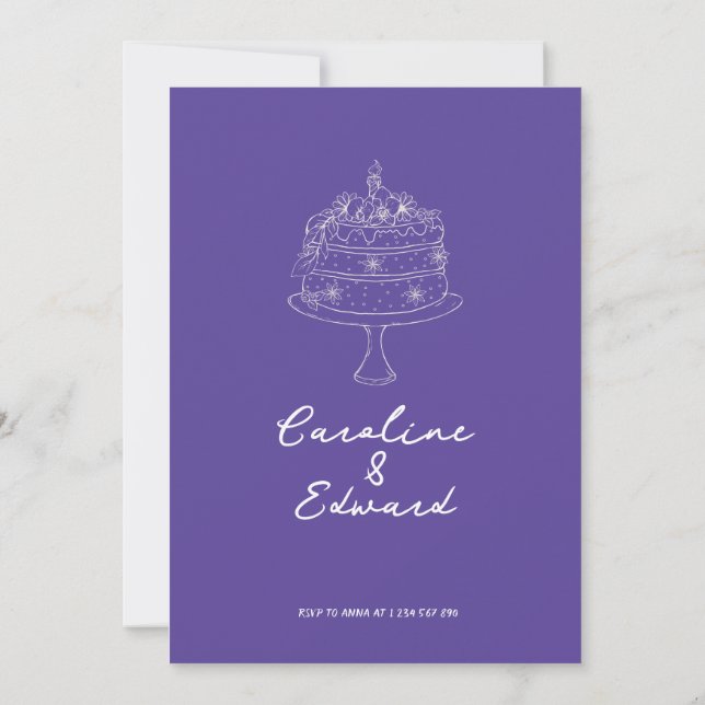 Convite Bolo Desenhado à Mão Moderno Retro boho casamento (Verso)