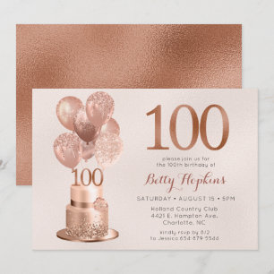 Convite Bolo Dourado Rosa de 100 Anos de Idade