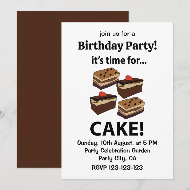 Convite Bolo É Hora do Bolo Aniversário (Frente/Verso)