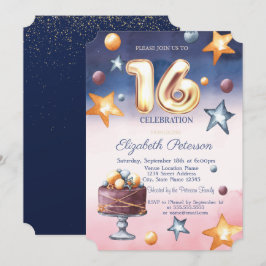 Convite Bolo Estrelas Ombre Aquarela Sweet 16