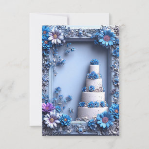 Convite 💙 Bolo Floral Azul Celebração Para Eventos Elegan