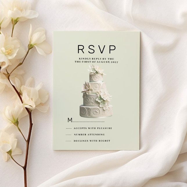 Convite Bolo floral branco verde-menta Elegante RSVP (Elegant mint green white floral cake RSVP )