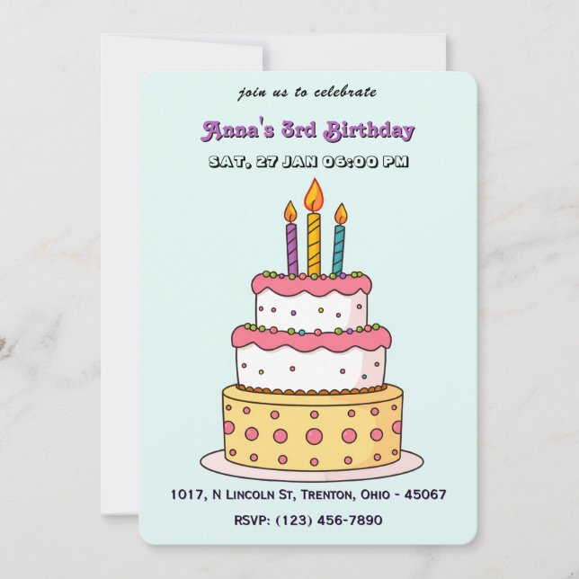 Convite Bolo Grande de Aniversário com Velas (Frente)
