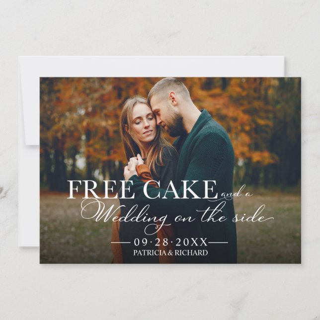Convite Bolo Grátis Divertido Casamento Salve A Data Foto  (Frente)