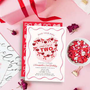 Convite Bolo Menina Coração Vintage Rosa Aniversário de 2