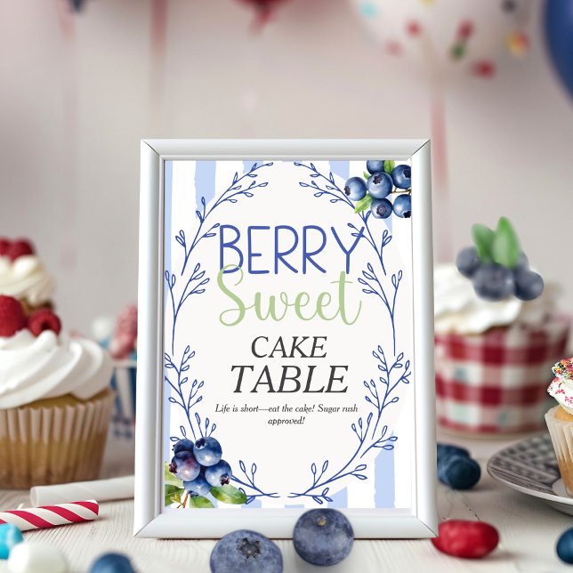 Convite Bolo Mesa de BERRY Sweet azul mirtilo  Sinal (Berry Sweet CAKE TABLE blueberry Sign)
