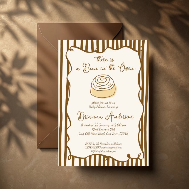 Convite Bolo no forno baby shower de culinária (Bun in the oven baking baby shower invitation cards template hand drawn wavy border invites)
