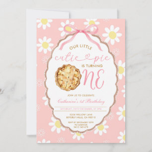 Convite Bolo Pequeno Rosa Aniversário de Um Flor de Margar