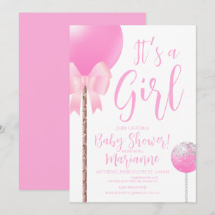 Convite Bolo Pop Menina Rosa Aniversário de Bebê