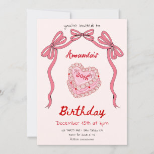 Convite Bolo Retrô Rosa e Laço Coquette Aniversário