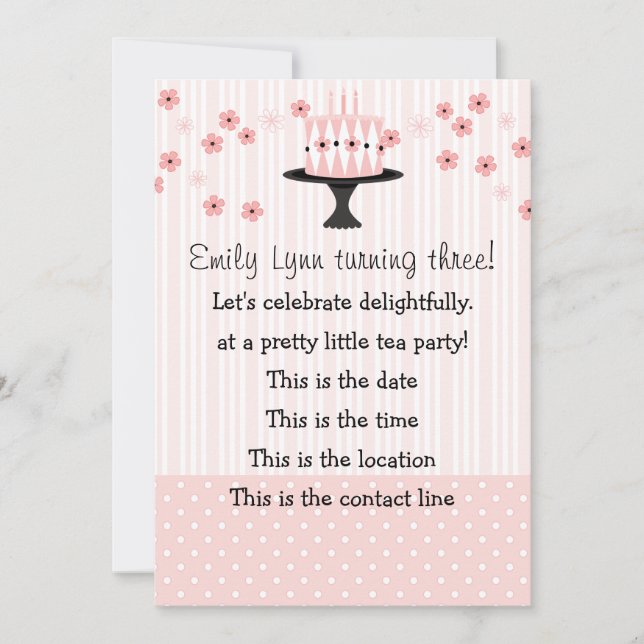 Convite Bolo Rosa com 3 Velas (Frente)