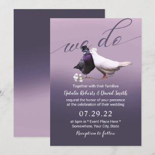 Convite Bolo Roxo Elegante Nós Casamos De Aves