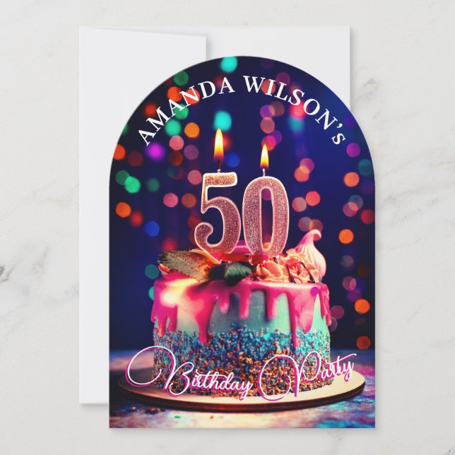 Convite Bolo, Velas e Celebração: 50º aniversário (Frente)