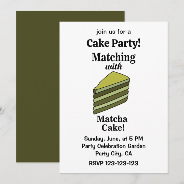 Convite Bolo Verde Matcha Festa Divertida (Frente/Verso)