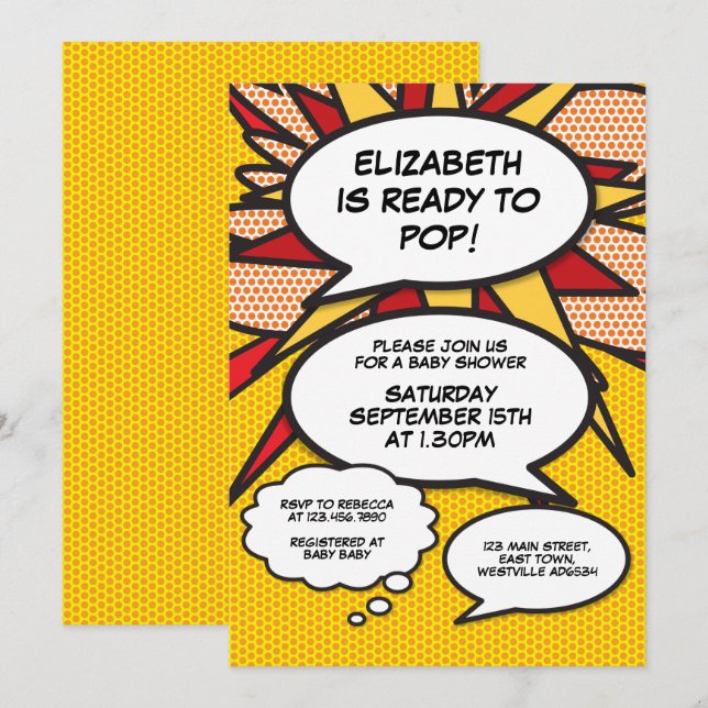 Convite Boloha de Fala Divertida para Chá de Bebê Moderno (Frente/Verso)