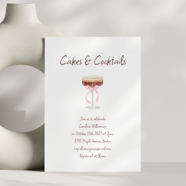 Convite Bolos Coquetéis Espresso Martini Laço Rosa Festa (Criador carregado)