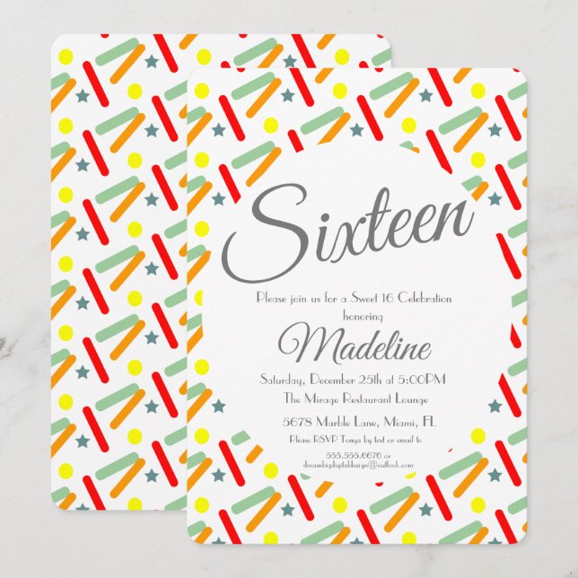 Convite Bolos De Sorvete Com Confeitos Bold Festa Sweet 16 (Frente/Verso)
