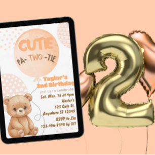 Convite Bolos de Urso de Pêssego Cutie Pa-TWO-tie para 2º