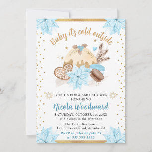 Convite Bolos e Biscoitos de Inverno em Azul Aguarela Chá